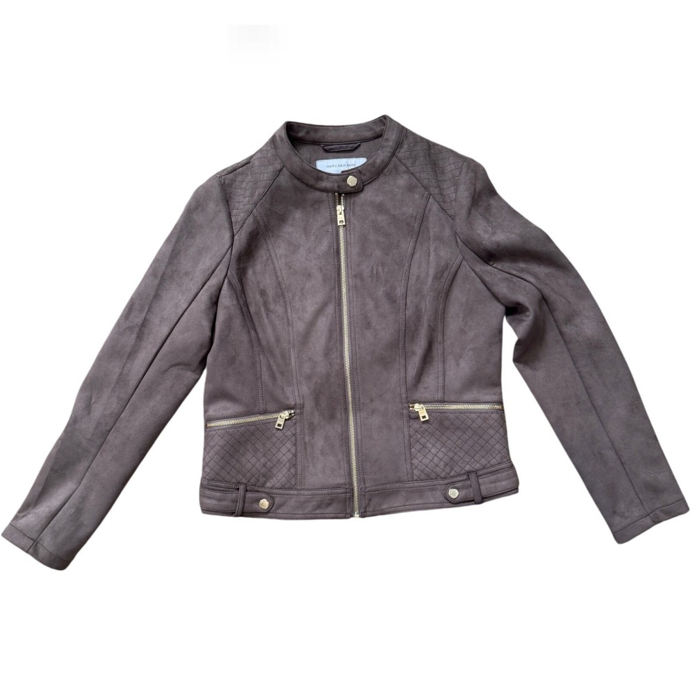 Marc New York Andrew Marc Womens Grayish Brown Faux Suede Moto Jacket Sz Medium